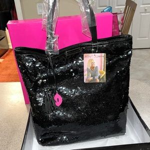 👜 NWT Black Betsy Johnson “Get Glitzy” Shopper Tote